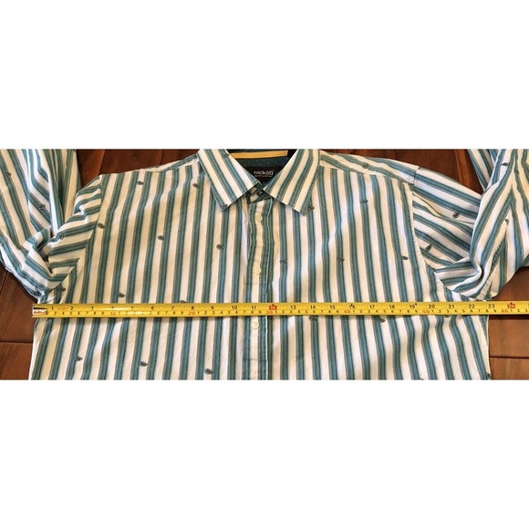Nick (It) It Men's L Green Paisley Striped Long Sleeve Button Down Shirt - Picture 10 of 15